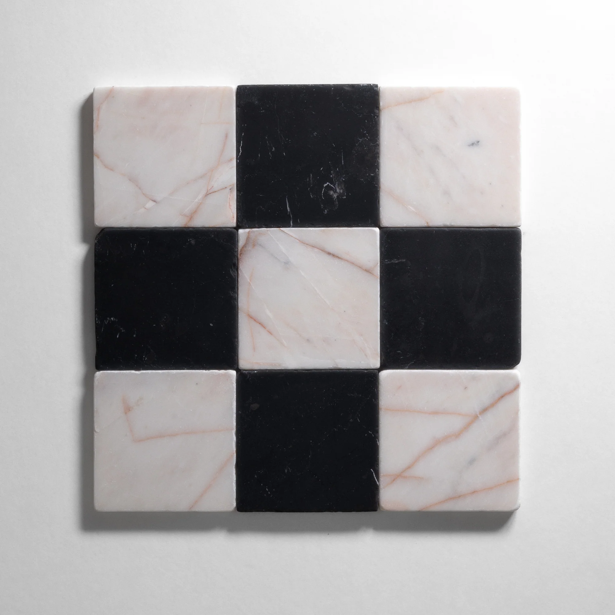 White #7 & Nero St. Gabriel  4"x4" Checkered Tumbled Marble